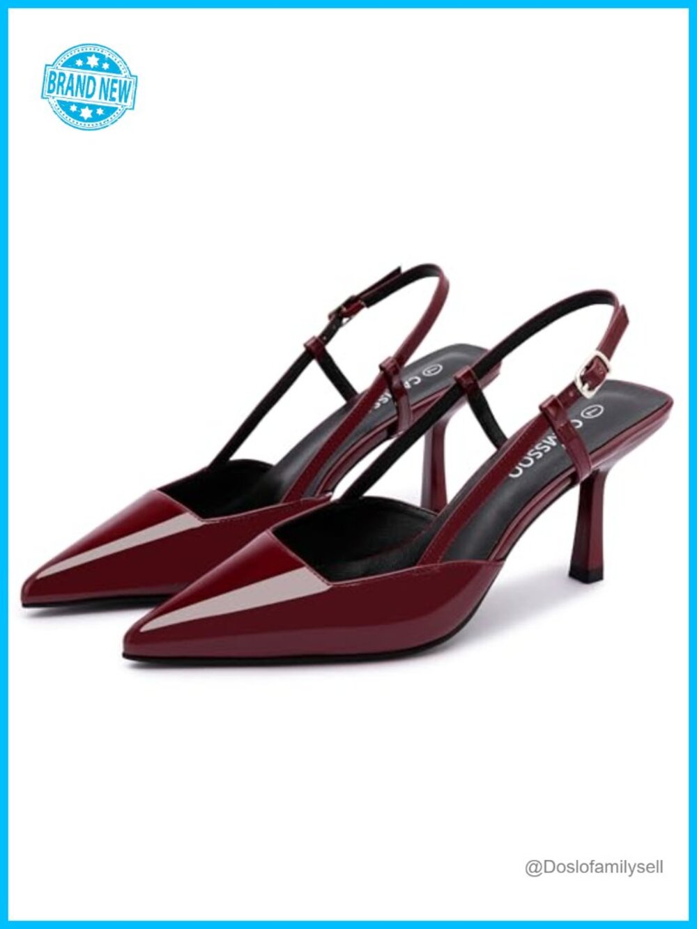 Slingback Pumps Pointed Toe 3.35 Inch Stiletto Heel Buckle Dress Shoes